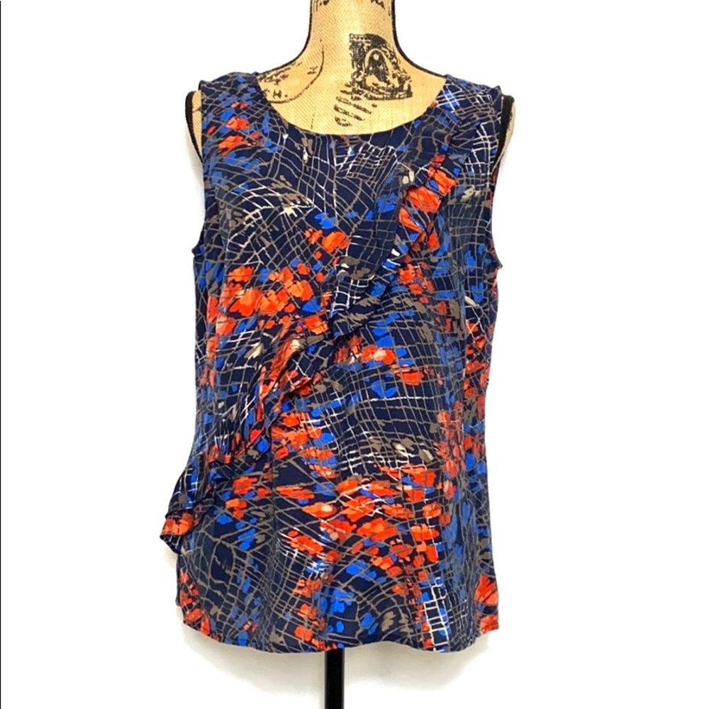 Cremieux Colorful Ruffle Sleeveless Blouse L